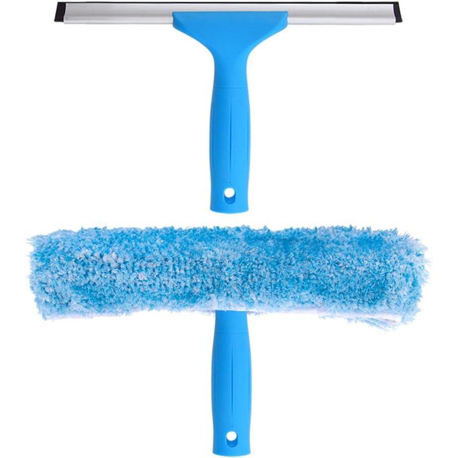 imageMRSIGA Professional Window Cleaning Combo Squeegee ampamp Microfiber Window Scrubber 10quotBlue