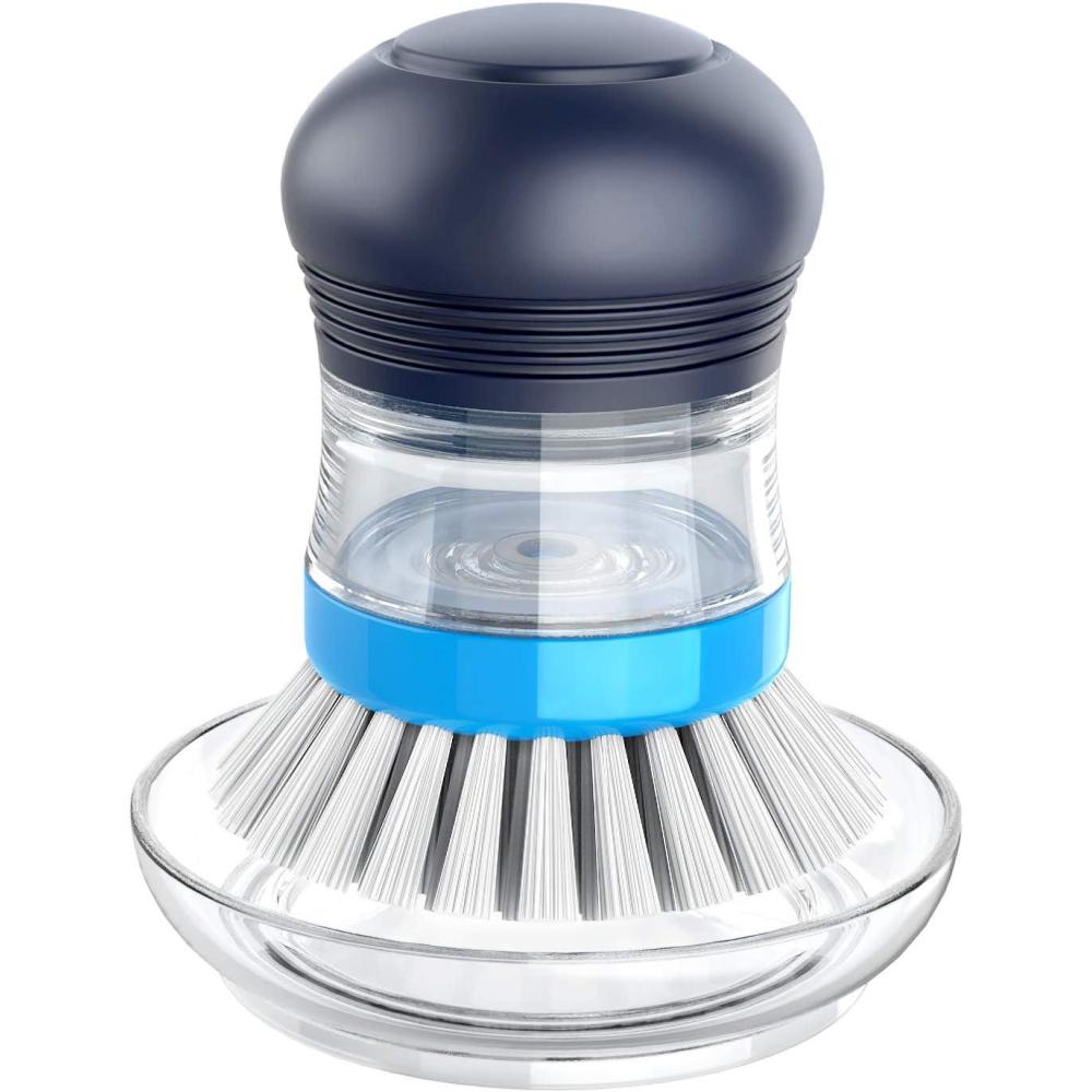 imageMRSIGA Soap Dispensing Palm Brush Storage Set Kitchen Brush with Holder for Pot Pan Sink Cleaning 1 Set