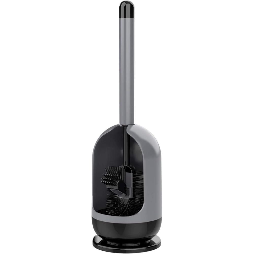 imageMRSIGA Soft Bristle Toilet Brush with Holder Gray ampamp Black 1PackGray Black 1 Pack