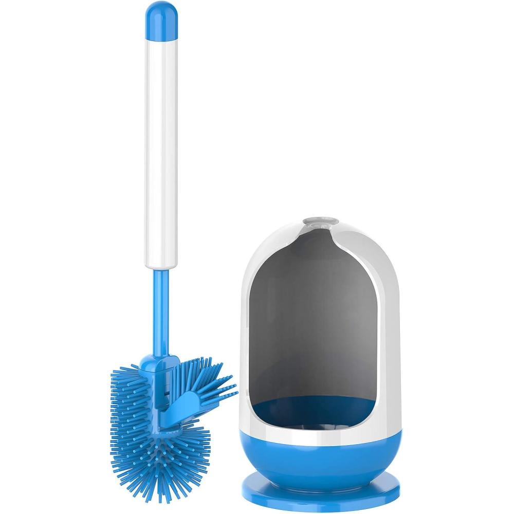 imageMRSIGA Soft Bristle Toilet Brush with Holder Gray ampamp Black 1PackWhite Blue 1 Pack