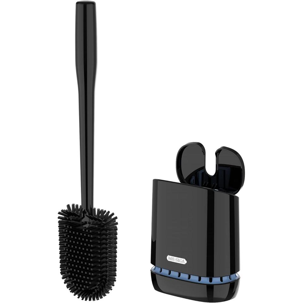 imageMRSIGA Toilet Bowl Brush and Holder Durable and Flexible Bristles Wall Mounted Toilet Brush for Bathroom Cleaning Black 1 PackBlack