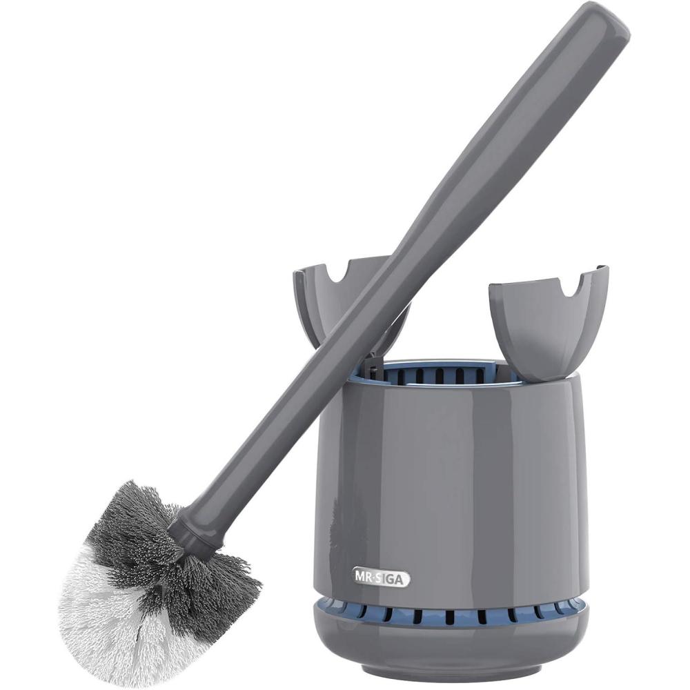 imageMRSIGA Toilet Bowl Brush and Holder Premium Quality with Solid Handle and Durable Bristles for Bathroom Cleaning White 1 PackGray