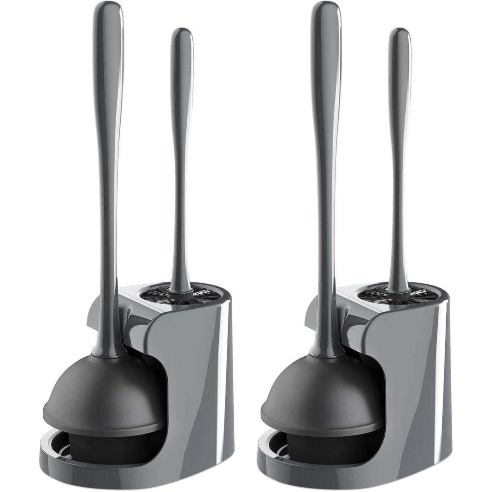 imageMRSIGA Toilet Plunger and Bowl Brush Combo for Bathroom Cleaning Gray 2 SetsGray