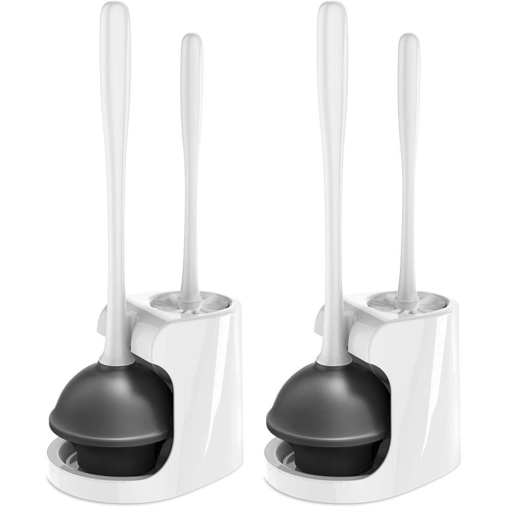 imageMRSIGA Toilet Plunger and Bowl Brush Combo for Bathroom Cleaning Gray 2 SetsWhite