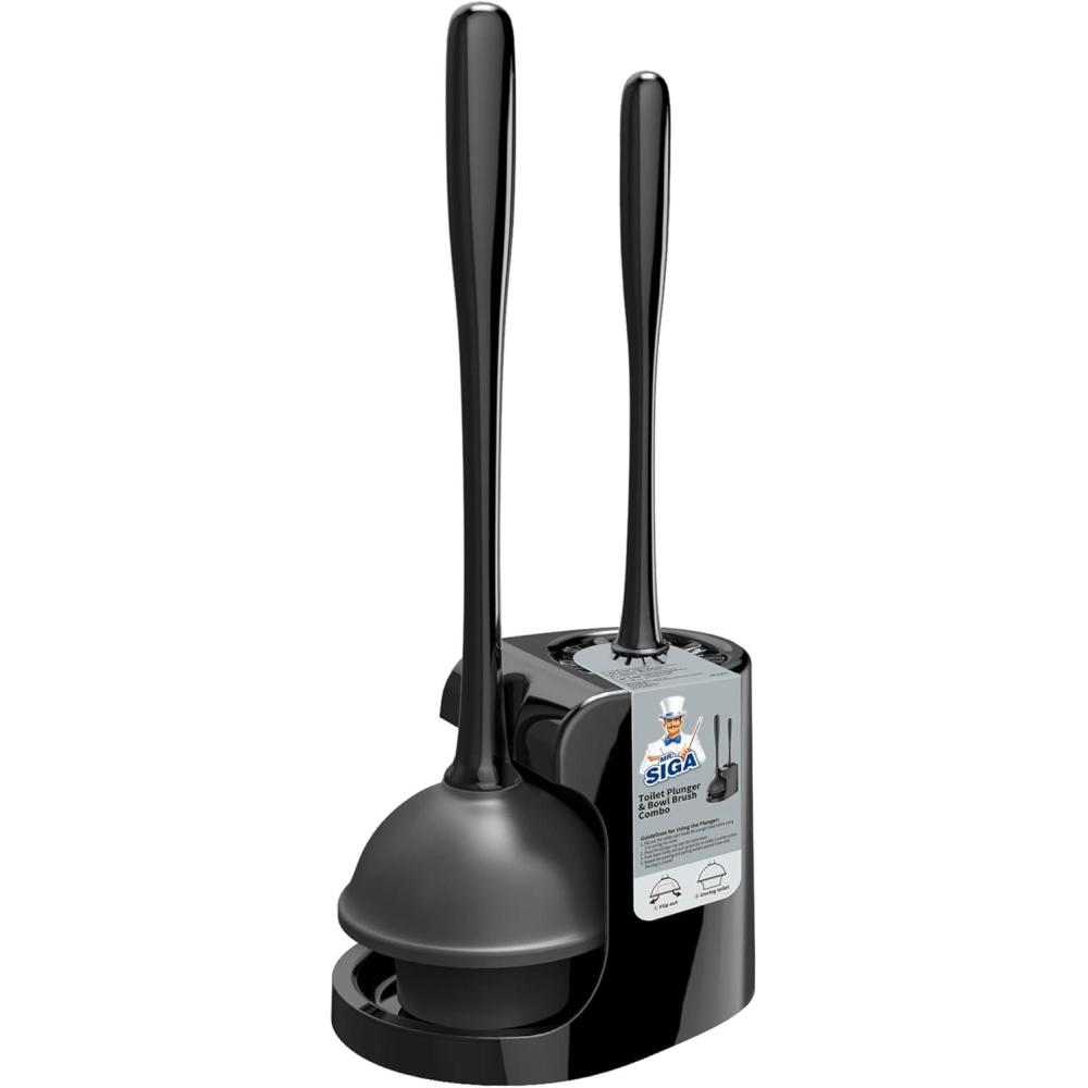 imageMRSIGA Toilet Plunger and Bowl Brush Combo for Bathroom Cleaning White 1 SetBlack