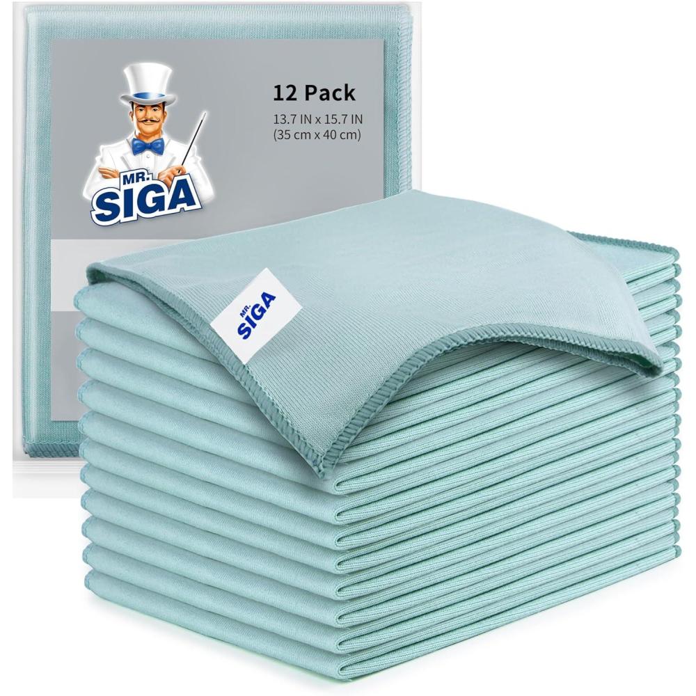 imageMRSIGA Ultra Fine Microfiber Cloths for Glass Pack of 12 35 x 40cm 137quot x 157quotGreen
