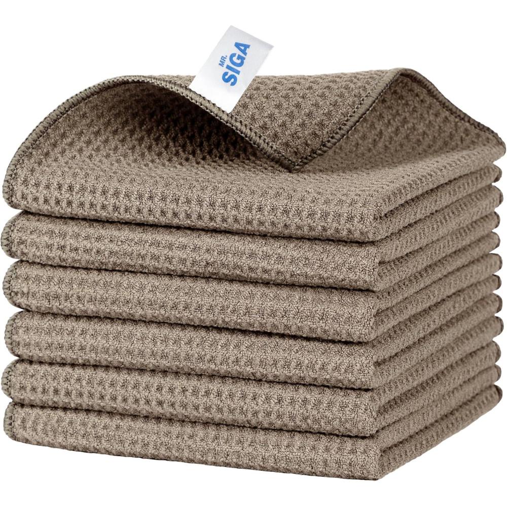 imageMRSIGA Waffle Pattern Cleaning Cloths Reusable Absorbent Microfiber Cleaning Towels Ultra Soft Microfiber Kitchen Cleaning Rags 6 Pack Sandy Brown 126 x 126 inchSandy Brown