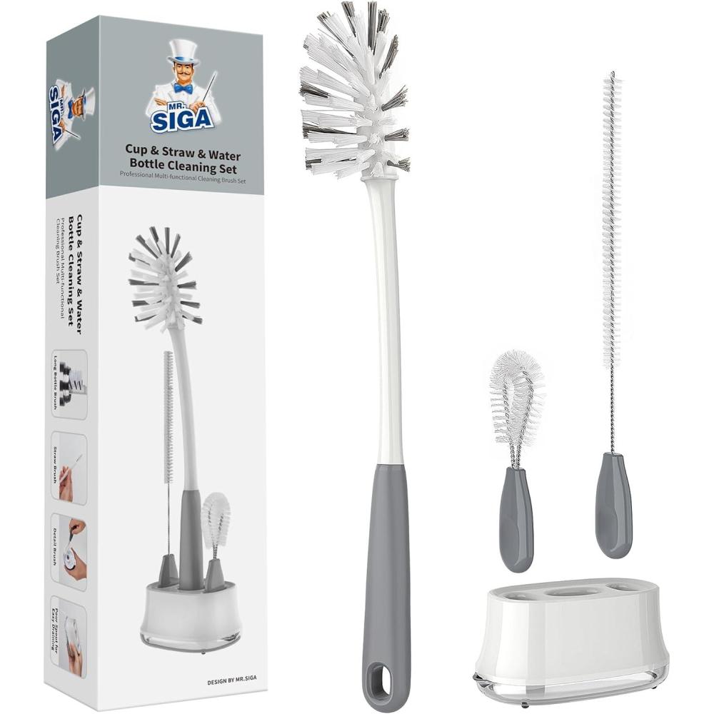 imageMRSIGA Water Bottle Brush Cleaning Set with Storage Holder Cleaning Brushes for Tumbler Straw Baby Bottles Drinking Glasses