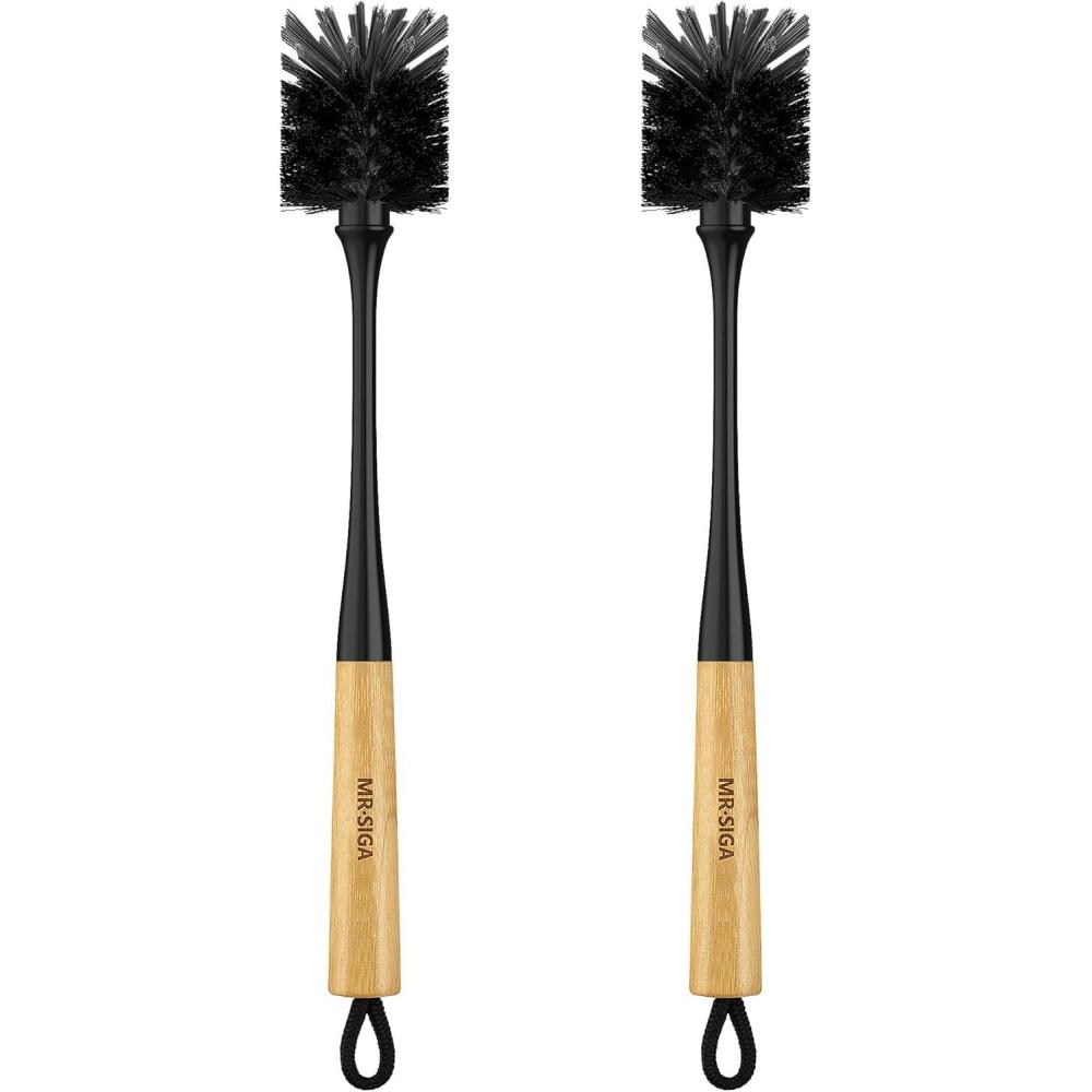 imageMRSIGA Water Bottle Brush Long Handle Bottle Brush for Water Glasses Baby Bottles Sports Bottles Cleaning Black 2 Pack