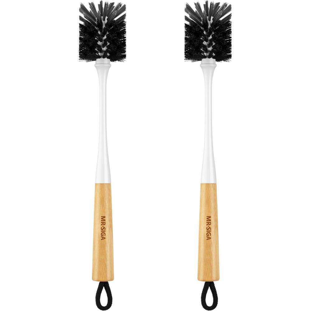 imageMRSIGA Water Bottle Brush Long Handle Bottle Brush for Water Glasses Baby Bottles Sports Bottles Cleaning White 2 Pack