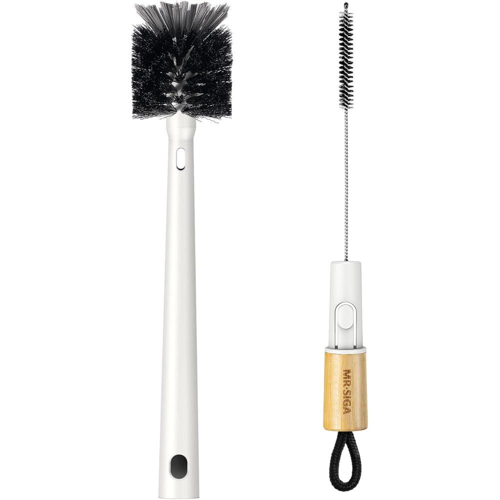 imageMRSIGA Water Bottle Brush and Straw Cleaner Brush Long Handle Bottle Cleaner Brush 2 in 1 Bottle Cleaning Brush for Sports Bottles Baby Bottles Mugs StrawsWhite
