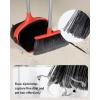 MR.SIGA Broom and Dustpan Set with Adjustable Long Handle, Upright Combo for Floor, Cleaning Lobby, Gray(Black & Red)