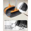MR.SIGA Broom and Dustpan Set with Adjustable Long Handle, Upright Combo for Floor, Cleaning Lobby, Gray(Gray & Orange)