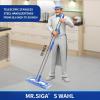MR.SIGA Professional Microfiber Mop for Hardwood, Laminate, Tile Floor Cleaning, Stainless Steel Telescopic Handle – 3 Reusable Flat Mop Refills and 1 Dirt Removal Scrubber Included(Blue)