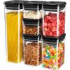 MR.SIGA 6 Piece Airtight Food Storage Container Set, BPA Free Kitchen Pantry Organization Canisters, One-handed Kitchen Storage Containers for Cereal, Spaghetti, Pasta, White(Black)