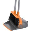 MR.SIGA Broom and Dustpan Set with Adjustable Long Handle, Upright Combo for Floor, Cleaning Lobby, Gray(Gray & Orange)