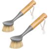 MR.SIGA Dish Brush with Bamboo Handle Built-in Scraper, Scrub Brush for Pans, Pots, Kitchen Sink Cleaning, Pack of 2(Gray)