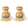 MR.SIGA Dish Brush with Bamboo Handle Built-in Scraper, Scrub Brush for Pans, Pots, Kitchen Sink Cleaning, Pack of 2(Natural)