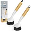 MR.SIGA Dish Brush with Handle, Dish Scrub Brush with Built-in Scraper, Bamboo Dish Brush for Pots and Pans, Kitchen Sink, 2 Pack