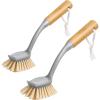 MR.SIGA Dish Brush with Long Bamboo Handle Built-in Scraper, Scrub Brush for Pans, Pots, Kitchen Sink Cleaning, Pack of 2
