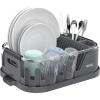 MR.SIGA Dish Drying Rack for Kitchen Counter, Compact Dish Drainer with Drainboard, Utensil Holder and Cup Rack, Plastic Kitchen Drying Rack for Dishes, Cups, Knives, Spoons and Forks, White(Gray)