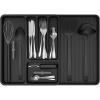 MR.SIGA Expandable Silverware Organizer, Flatware Organizer for Drawer, Utensil Organizer and Adjustable Cutlery Tray for Kitchen Drawer, White & Gray(Black)