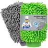 MR.SIGA Premium Microfiber Soft Chenille Car Wash Mitt, Pack of 2, Gray & Green(Gray & Green)