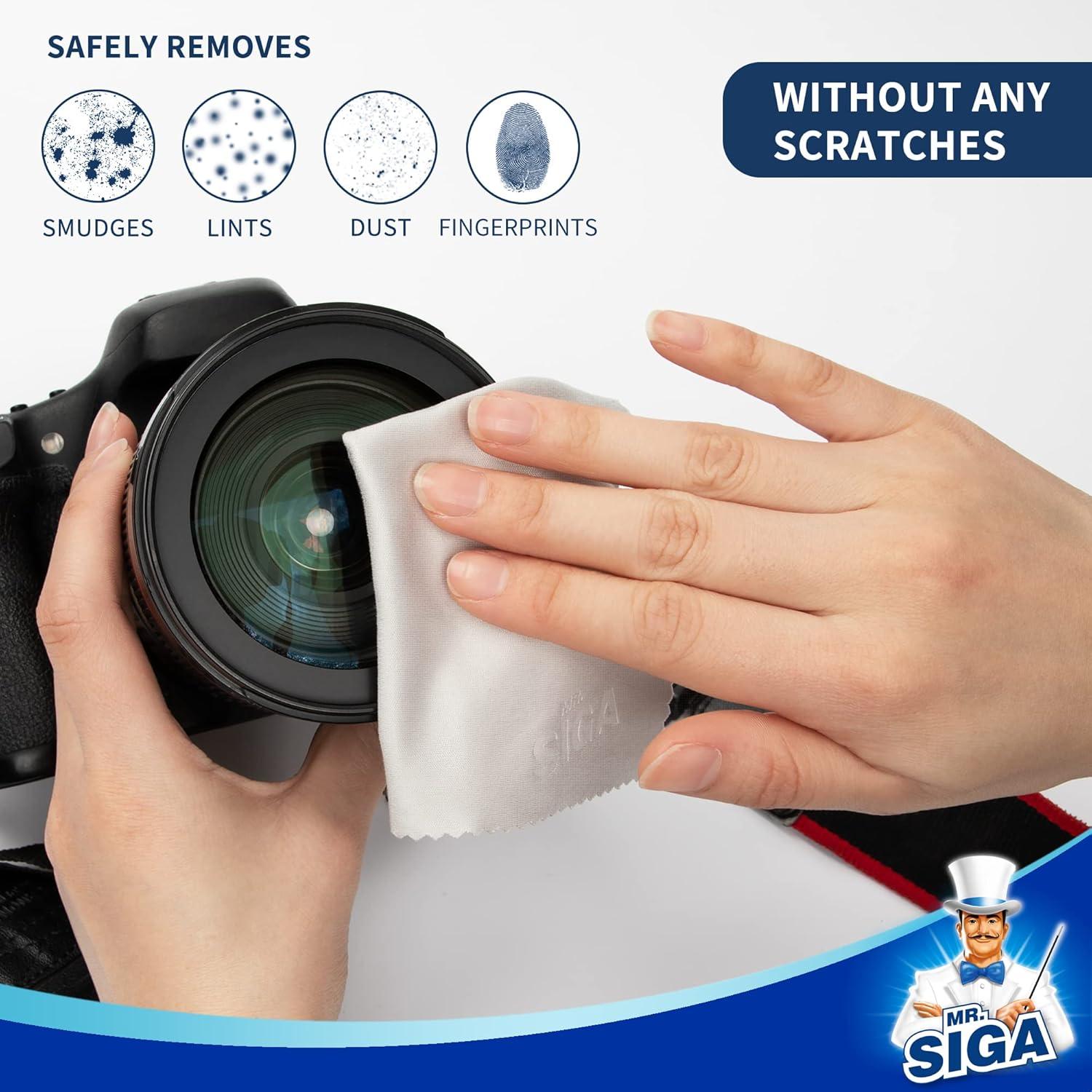 imageMRSIGA Premium Microfiber Cleaning Cloths for Lens Eyeglasses TV Screens Tablets and Silver Porcelain Polishing 3 Pack in Navy with 16 x 16 inch 3 Pack in Gray with 6 x 7 inch