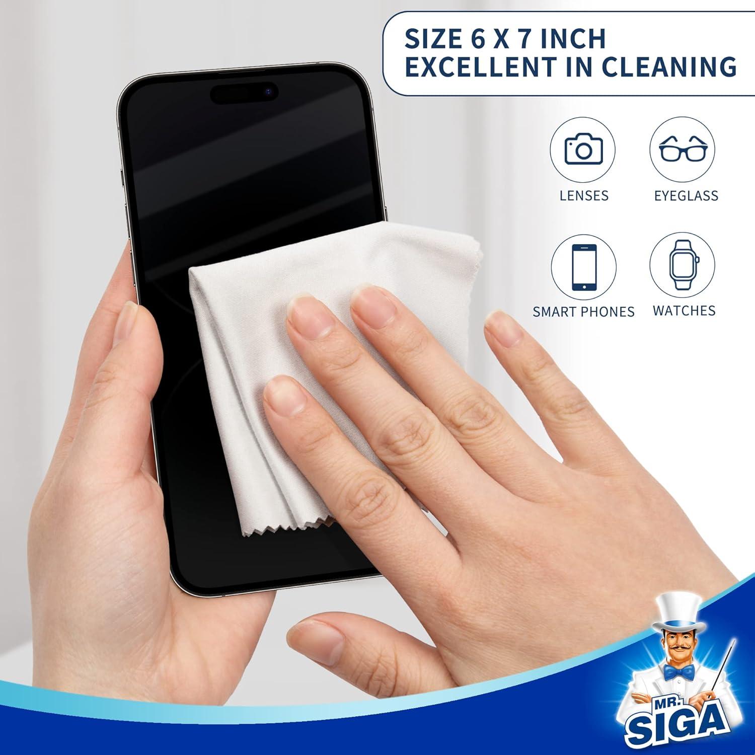 imageMRSIGA Premium Microfiber Cleaning Cloths for Lens Eyeglasses TV Screens Tablets and Silver Porcelain Polishing 3 Pack in Navy with 16 x 16 inch 3 Pack in Gray with 6 x 7 inch