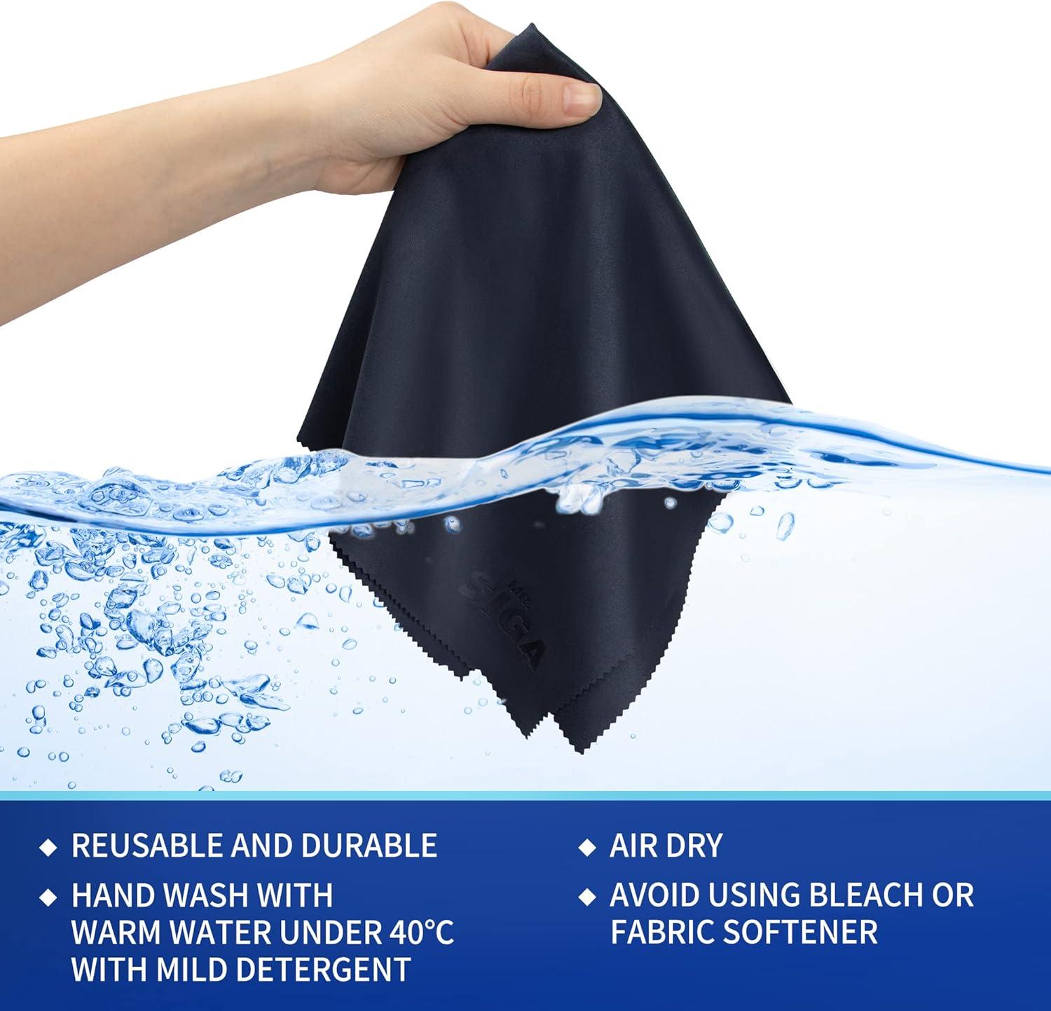 imageMRSIGA Premium Microfiber Cleaning Cloths for Lens Eyeglasses TV Screens Tablets and Silver Porcelain Polishing 3 Pack in Navy with 16 x 16 inch 3 Pack in Gray with 6 x 7 inch
