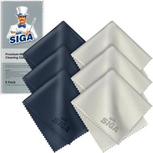 MR.SIGA Premium Microfiber Cleaning Cloths for Lens, Eyeglasses, Screens, Tablets, Glasses, 6 Pack, 6 x 7 inches (15 x 18 cm)(Navy/Gray)