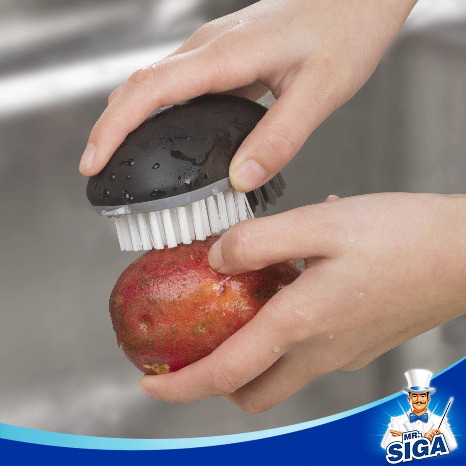image:imageMRSIGA Fruit and Vegetable Cleaning Brush with Non Slip Comfortable Grip Pack of 2 GreenBlack