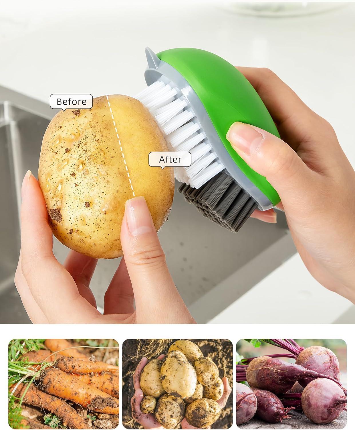 image:imageMRSIGA Fruit and Vegetable Cleaning Brush with Non Slip Comfortable Grip Pack of 2 GreenGreen