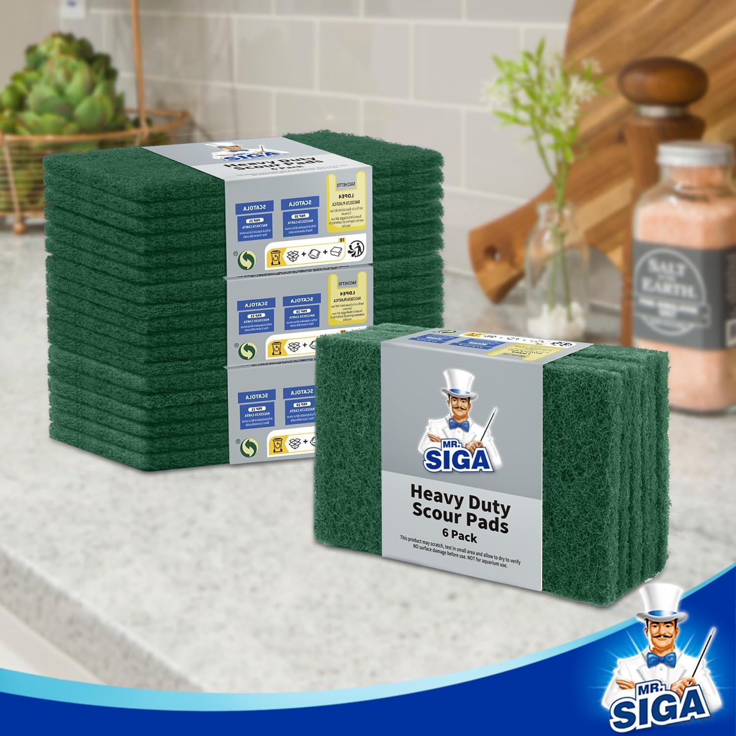 image:imageMRSIGA Heavy Duty Scouring Pads Household Scrubber for Kitchen Sink Dish 24Pack 39 x 59 inch 10 x 15 cm Green24 Scouring Pads