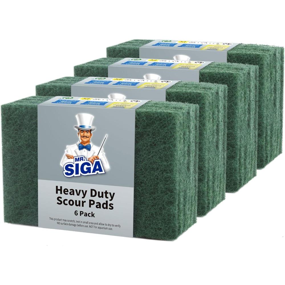 image:imageMRSIGA Heavy Duty Scouring Pads Household Scrubber for Kitchen Sink Dish 24Pack 39 x 59 inch 10 x 15 cm Green24 Scouring Pads