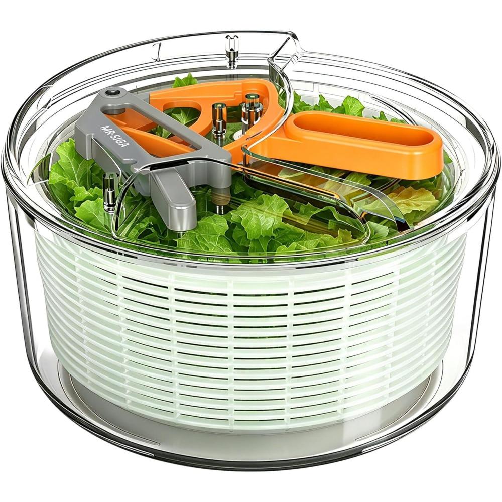 image:imageMRSIGA Large Salad Spinner Fruit Washing Bowl with Strainer Salad Dryer for Washing Spinning and Draining Greens Fruits and Vegetables 687 Quart Capacity